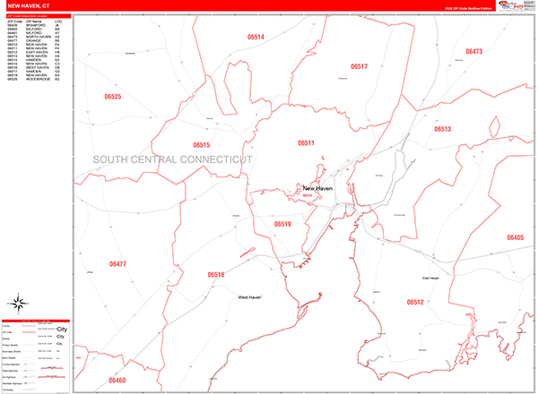 New Haven Zip Code Wall Map